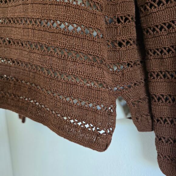 Peruvian Connection Pima Cotton Brown Crochet Knit Top-M Square Neck Boho - Picture 3 of 7
